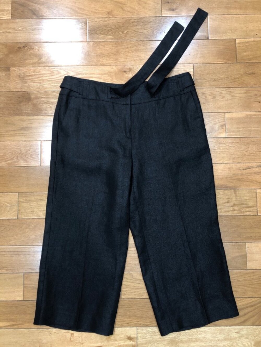 Talbots Petites Pure Irish Linen Wide Leg Cropped Pants Black 10P Tie Waist